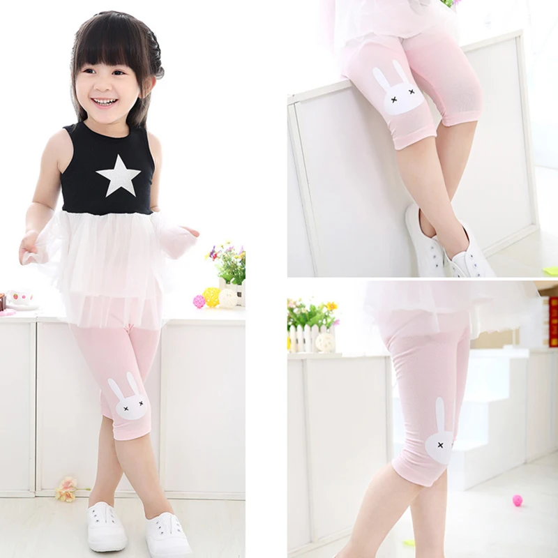 

New Summer Candy Color Girls Leggings Cotton Thin Cute Rabbit Calf-length Pants for Kids Clothing 2 To 8 Years