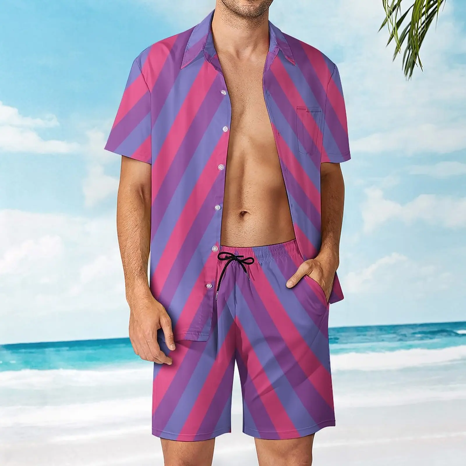 

Bisexual Pride Flag Chevrons Men's Beach Suit Creative 2 Pieces Pantdress top Quality Going Out USA Size