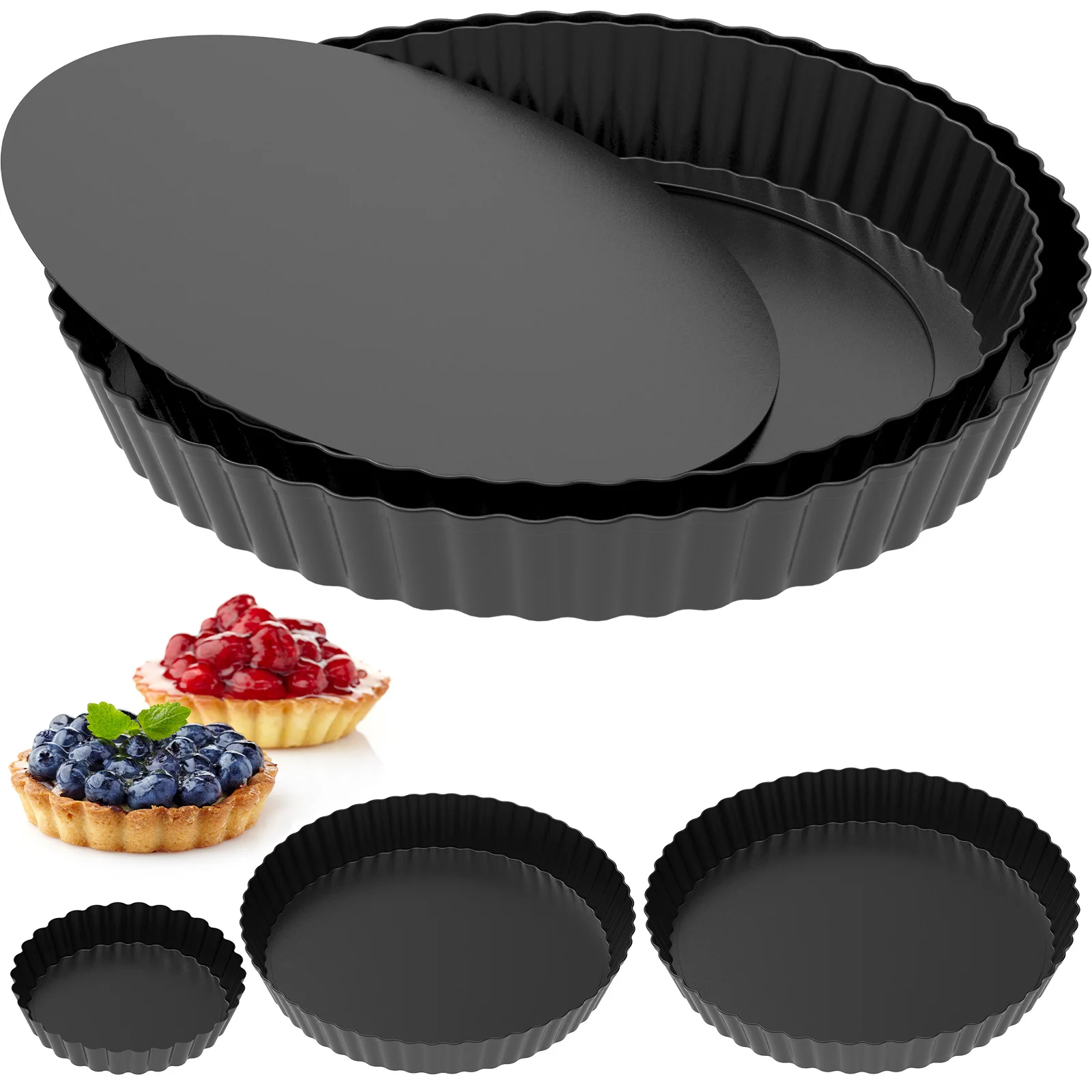 

New 3Pcs Quiche Dish Non-Stick Quiche Tins with Removable Bottom Easy to Release Pie Baking Trays Multipurpose Pizza Baking Tins