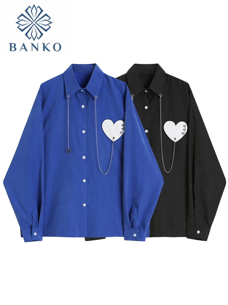 Fashion Women's Long Sleeve Shirts Korean Loose 2022 Spring Autumn Chic Harajuku Heart Pirnted Casual Streetwear Female Blouse