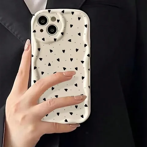 Чехол для телефона Love Heart для iPhone 17 16 15 Pro Max 11 13 12 Mini 14 Plus IPhone 15 17 Air Cover 3D Wavy Edge Мягкие прозрачные чехлы из ТПУ