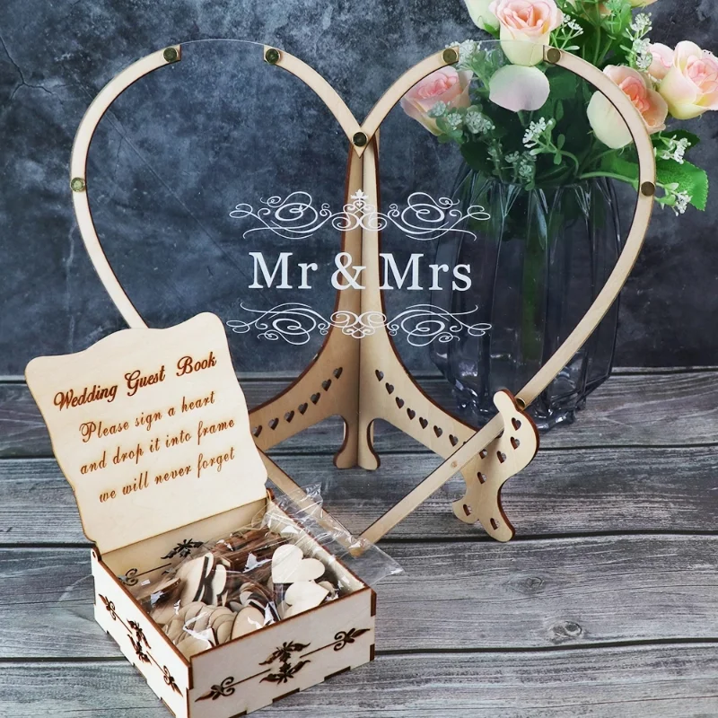 

60/80pcs Heart Shape Wedding Guest Book Heart Guestbook Wooden Transparent Wedding Guest Book Alternatives Guestbook Drop Box