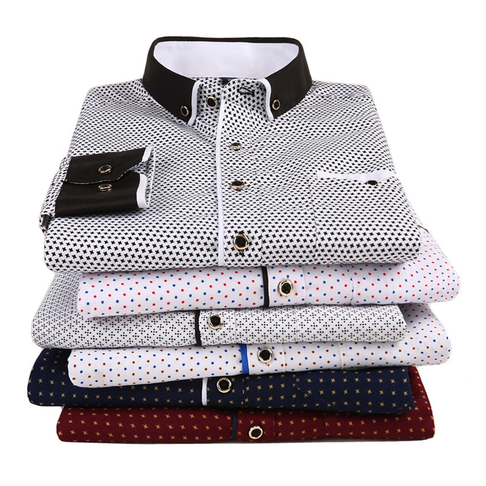 

2021 Men Fashion Casual Long Sleeved Printed Shirt Slim Fit Male Social Business Dress Shirts Brand For Men Soft Comfortable
