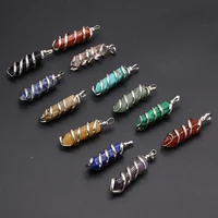 wholesale10pcs natural stones malachite jade alloy spiral prism pendant for jewelry making diy necklace earring accessories gift