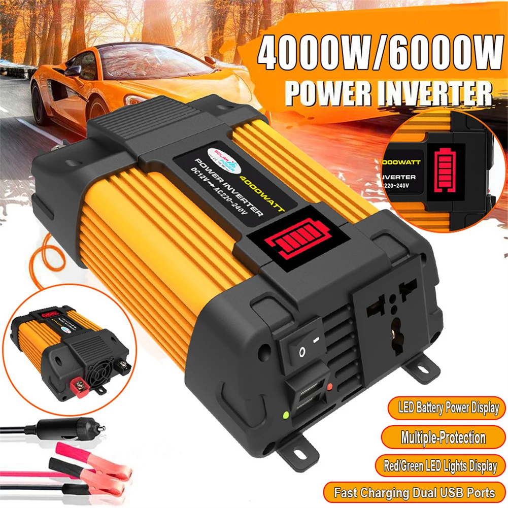 

4000W Car Power Inverter DC 12V Solar Inverters Power Fast Charging Dual USB Ports Power Sine Wave Converter Transformer