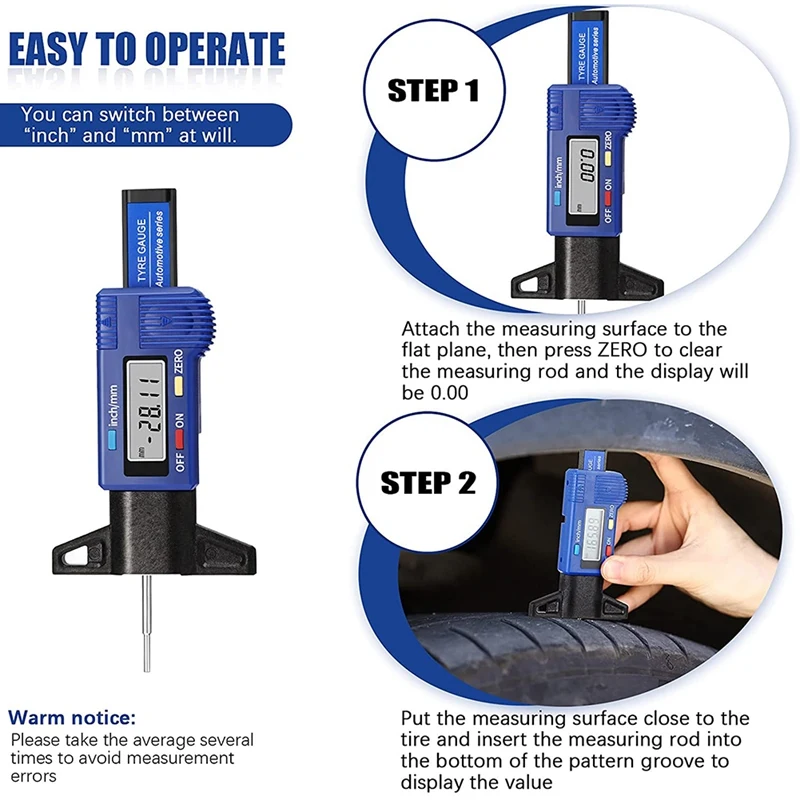 

3 Pieces Tire Tread Depth Gauge Tool Digital Tire Tread Depth Gauge Brake Lining Thickness Gauge For Motorcycle, Car