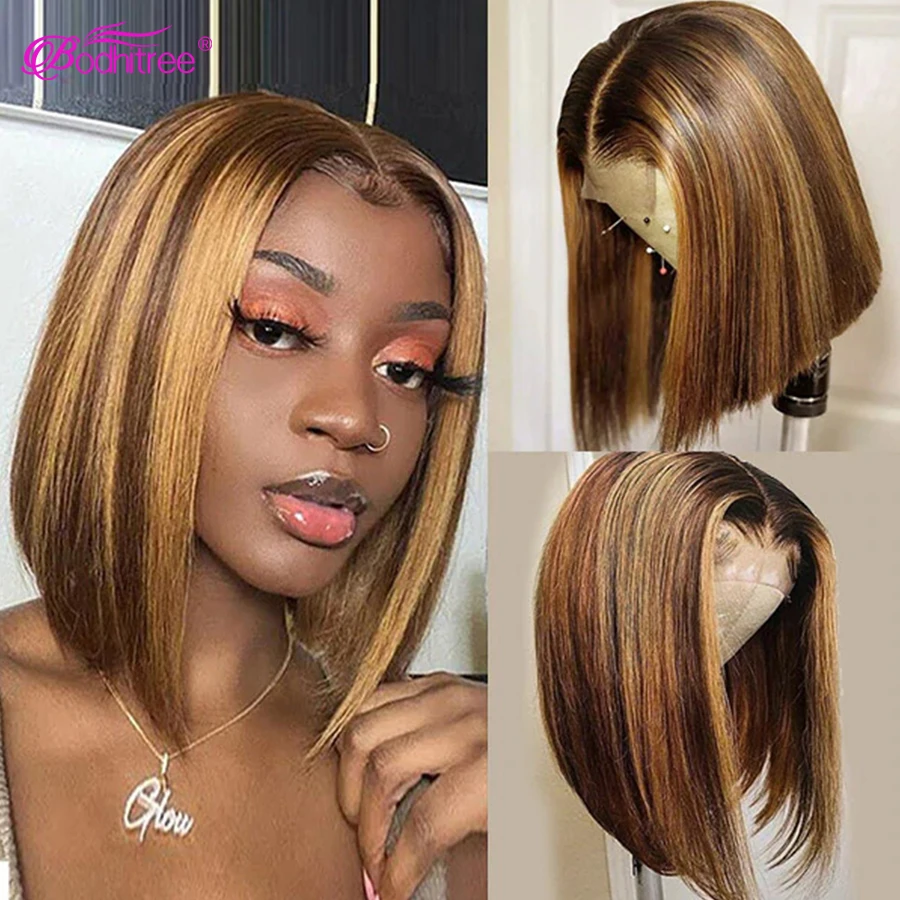 Highlight Wig Human Hair Short Straight Bob Lace Front Wigs Human Hair Wigs For Black Women HD Lace Wig 13x6 Human Hair Wigs