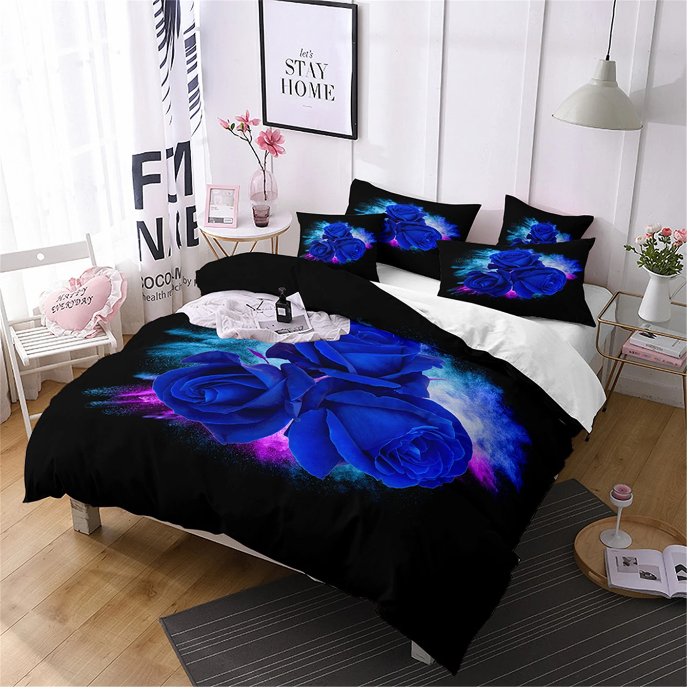 

Fashion Bedding Set Modern Print Comforter Luxury Queen King Single Size Duvet Cover Set Home Textile Decor Rose Purple Plants