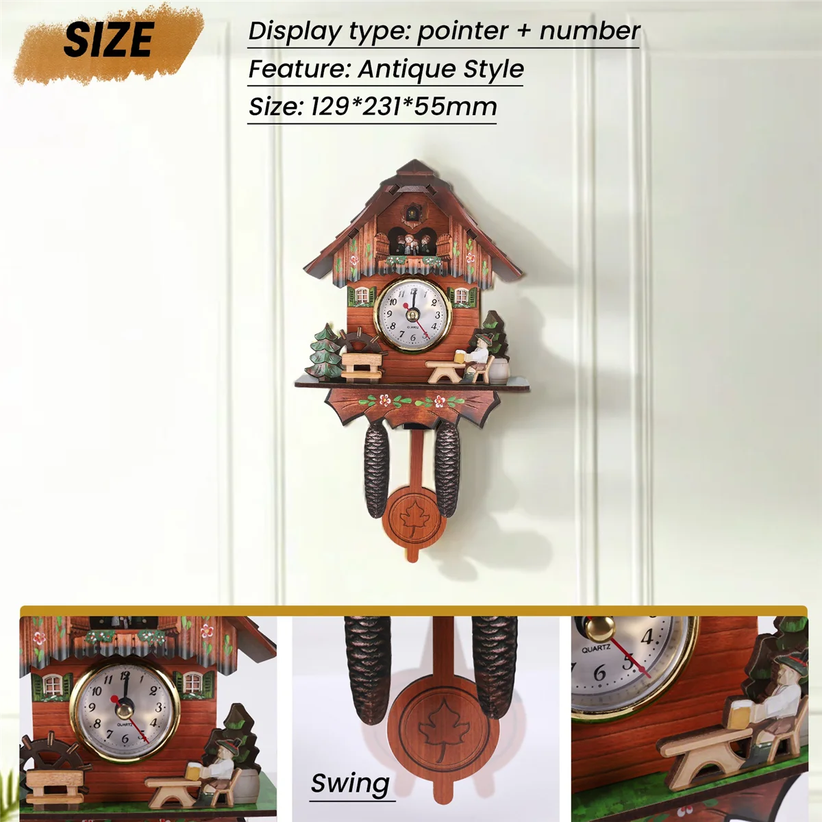 Антикварные деревянные настенные часы с изображением кукушки колокольчик