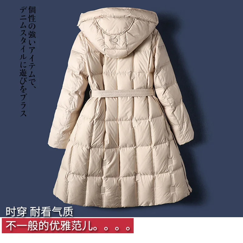 Fashion Design New Thin  Long  85%  White Duck Down Jacket Women  Luxury  Coats Women  Covered Button  Slim Hood