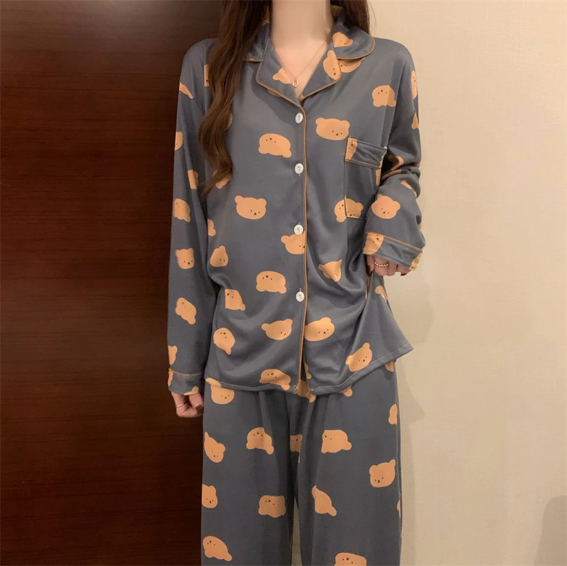 2022 new pajamas women spring and autumn cotton long sleeve cardigan senior feeling can be worn outside the residential suit set