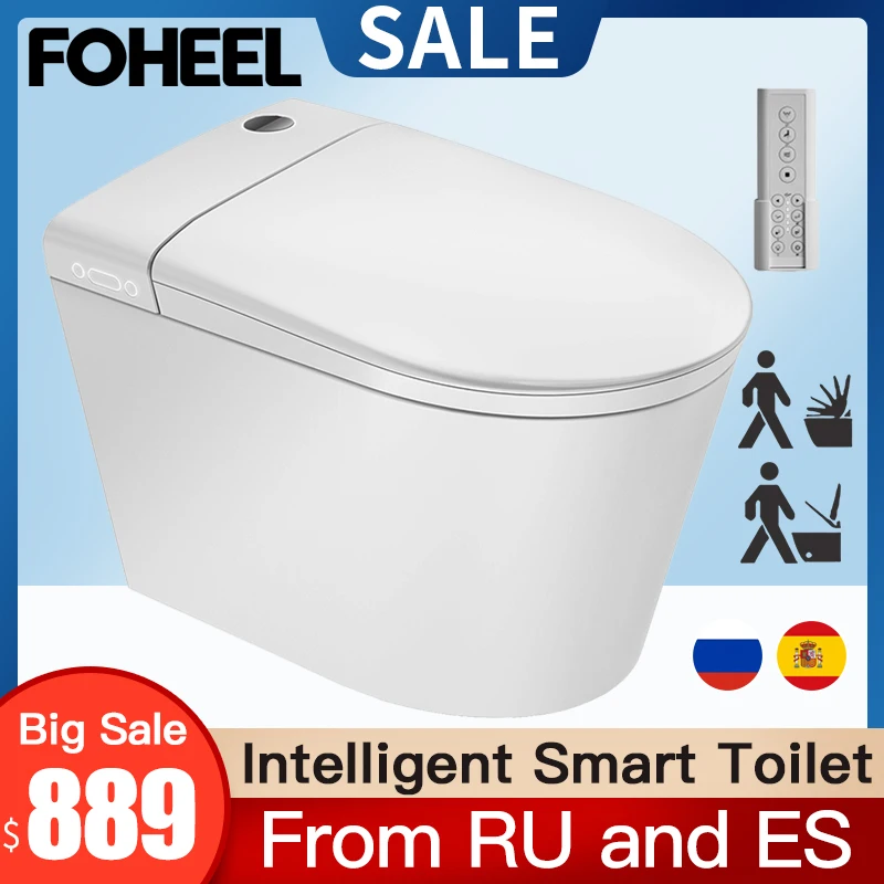 Умный удлиненный унитаз FOHEEL цельный умный туалет с дистанционным управлением со