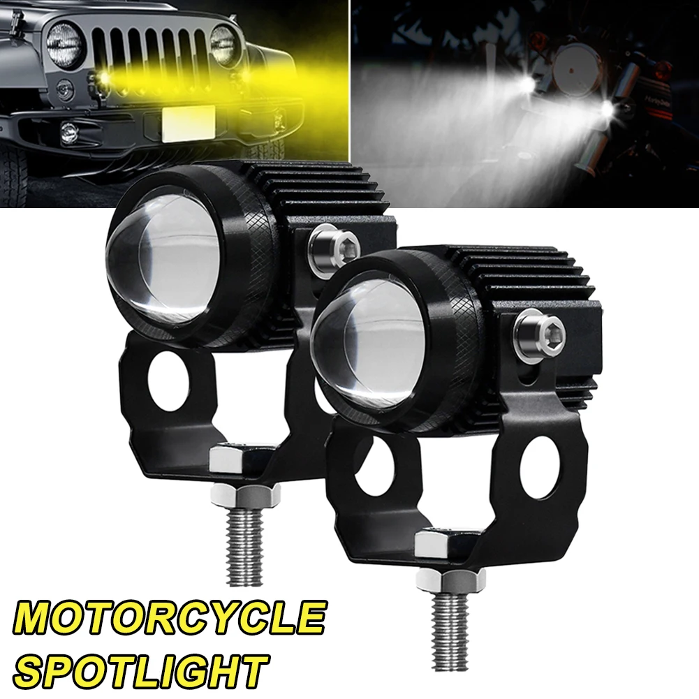 

Universal Motorcycle LED HeadLight Projector Lens Dual Color Spot Fog Light Auxiliary Lamp for ATV Scooter Driving Coffee Racer