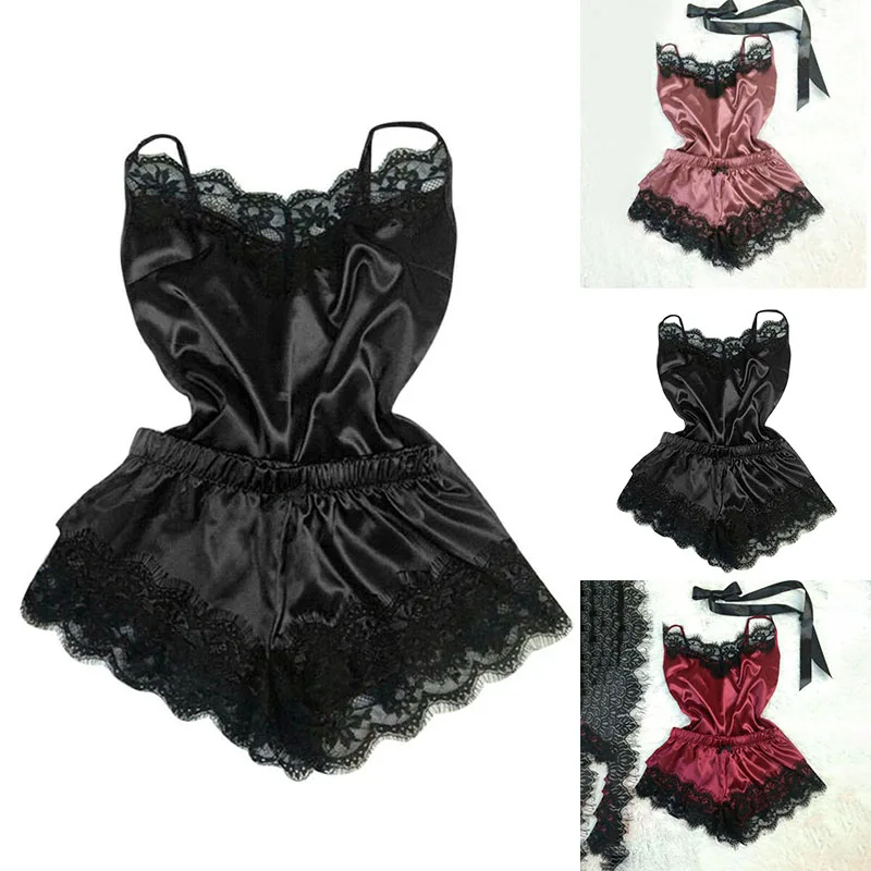 Сексуальный пижамный комплект женская одежда для сна шелковые атласные ночные