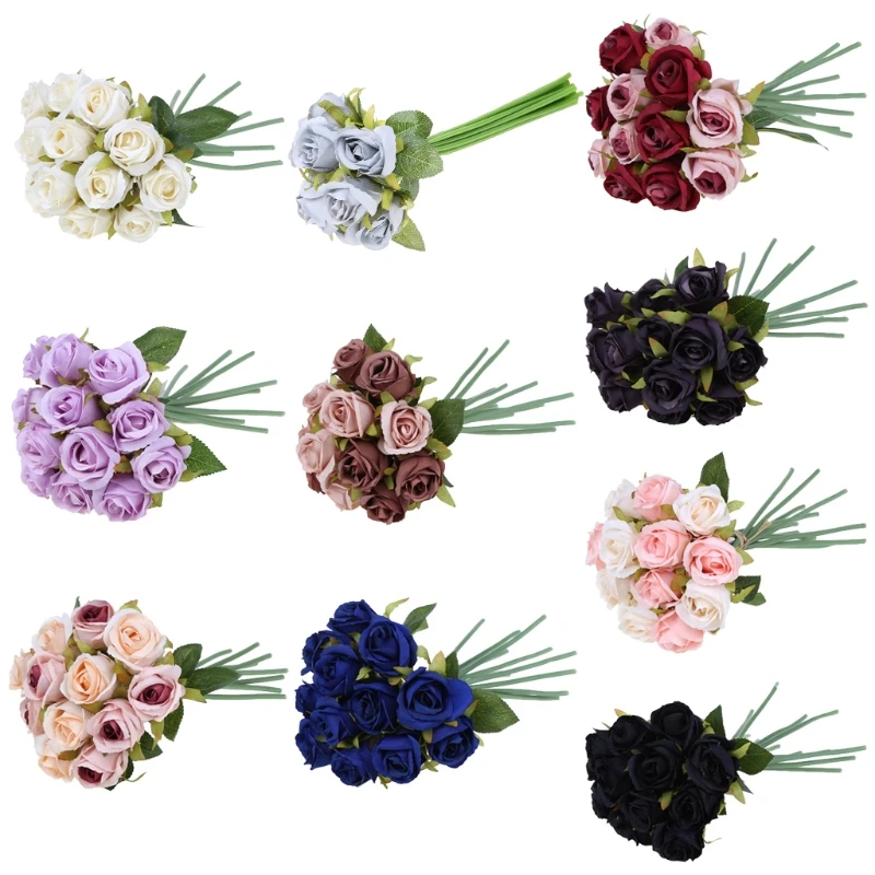 

12 Heads Simulation Artificial Rose Flower Silk Bouquet Wedding Party Home Decor Dropship