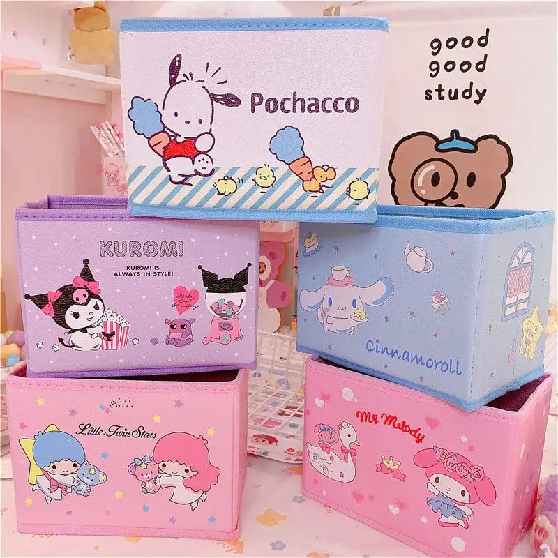 

Sanrio органайзер для хранения, коробка Kawaii Kuromi Cinnamoroll Pu, Настольная коробка для хранения, Мультяшные маленькие двойные звезды, My Melody Box, детские подарки
