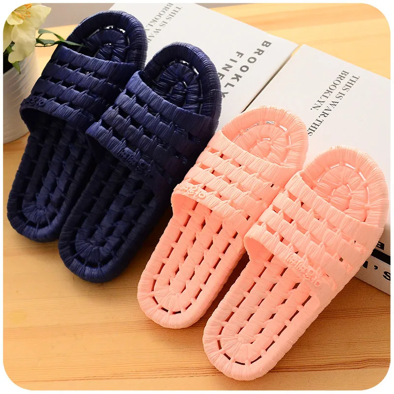 4Pairs/Pack Man Women Home Slippers EVA Bath Slippers Soft Sole Hollowed Out Non-slip Male Female Indoor Shoes Couples Slides