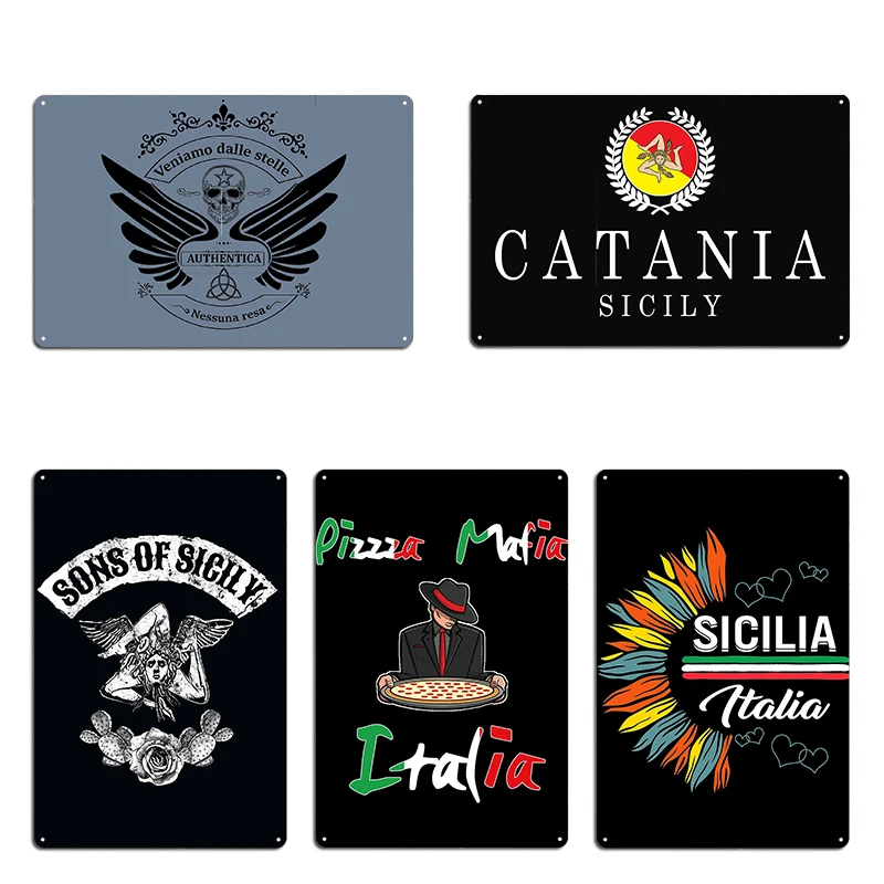 Mafia Gang Аутентичный логотип Сицилия Италия Слоган Футболка Плакат Металлическая