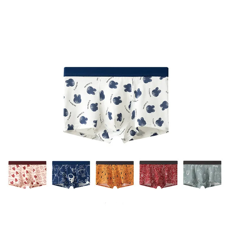 

TJ-TianJun Young Men's Cotton Printed Boxer Pants Sport Style Boy Mid Waist Underwear Soft Breathble Home Underpants New Fashio