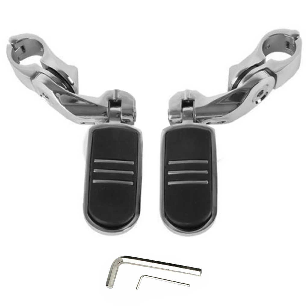 

1 Pair Motorcycle Footpegs 32mm Motorbike Aluminum Alloy Rubber Pedals Mounting Bracket Footrest Accessories Silver