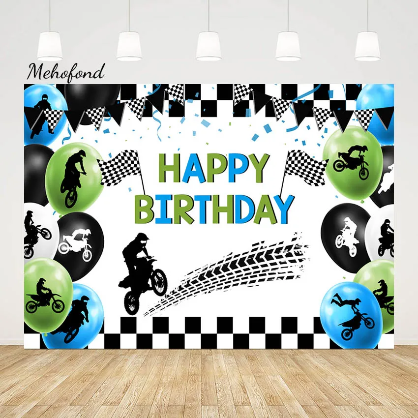 

Mehofond Motorcycle Race Photography Background Car Boy Birthday Party Balloon Decor Baby Shower Event Mesh Backdrop Photozone