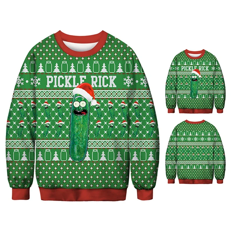 

Christmas Digital Printing Hedging 3D Fun Printed Round Neck Top Casual Loose Sweater Green
