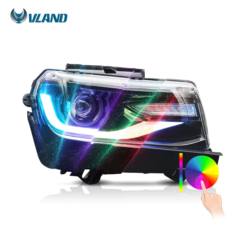 

apply toVLAND Wholesales RGB LED DRL 5th Gen ss Dazzle Headlights Head Light 2014 2015 Car headlamp For Chevrolet Camaro