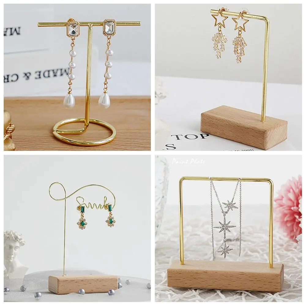

Organizer Holder Desktop Ornament Photo Props Jewelry Display Stand Wood Base Rack Bracelet Earring Necklace Storage