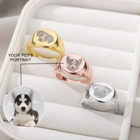 custom pet dog cat head photo rings for women men silver color stainless steel customized ring personalized jewelry gift
