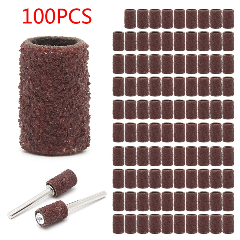 

X37E 100pcs Sanding Sleeves 2 Mandrels Grind Polishing Sandpaper Circle Electric Tool