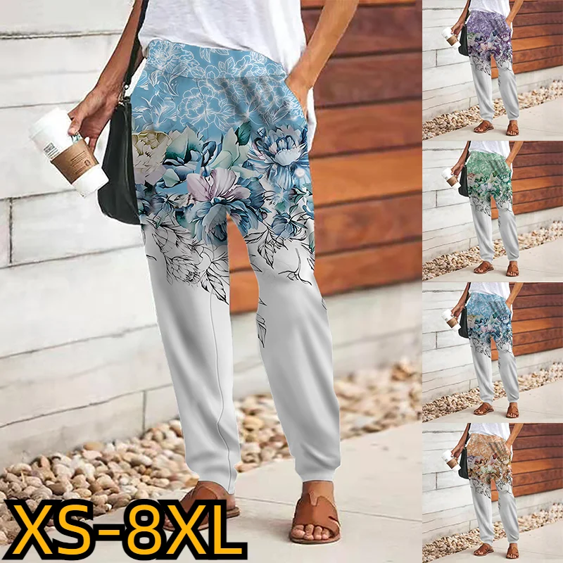

Женские широкие брюки с принтом, повседневные мешковатые брюки с высокой талией, комфортные брюки полной длины для выходных, 2023