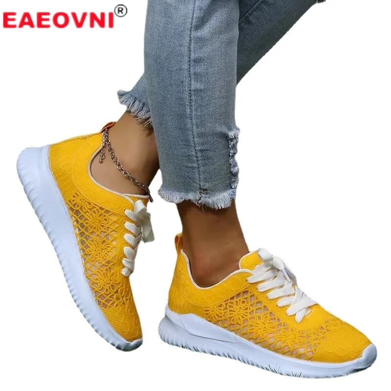

Summer Women's Shoes Sneakers Knitted Mesh Embroidered Outdoor Casual Thick-soled Shoes 35-42 Yards Soft-soled Walking Shoes