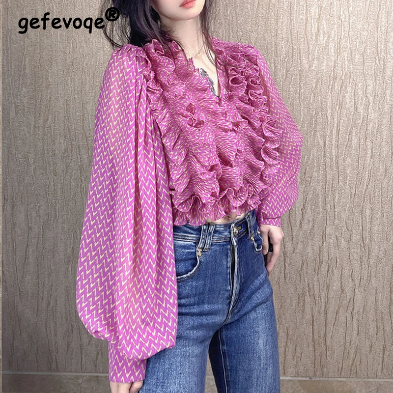 Женская модная блузка в полоску с оборками элегантная шикарная Милая шифоновая