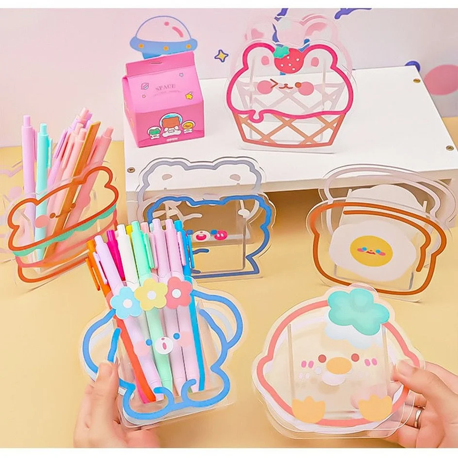 

Cartoon Transparent Pen Holder Acrylic Unprinted Decoration Storage Box Office Desktop Finishing Storage Bucket