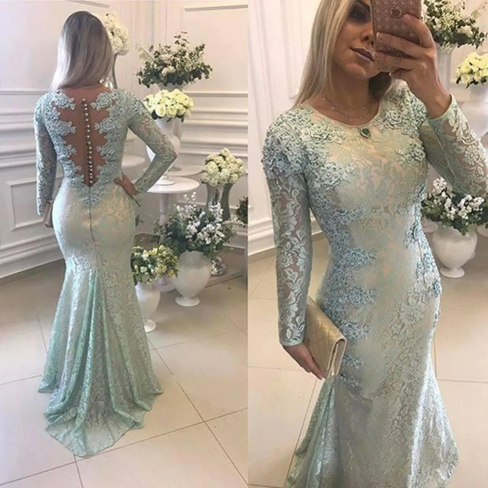 

2022 Lace Mother of the Bride Dresses Long Sleeves Beading Mermaid Evening Gown Vintage Wedding Guest vestido de madrinha