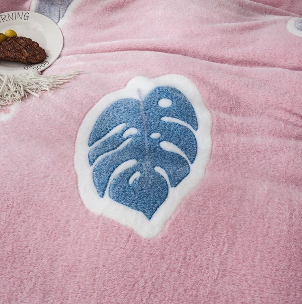 Home Textiles Winter Flannel Quilt Cover Soft Worm Leaves Coral Fleece Comforter Cover 1pcs Thickening Warm Duvet Bedding Cover enlarge