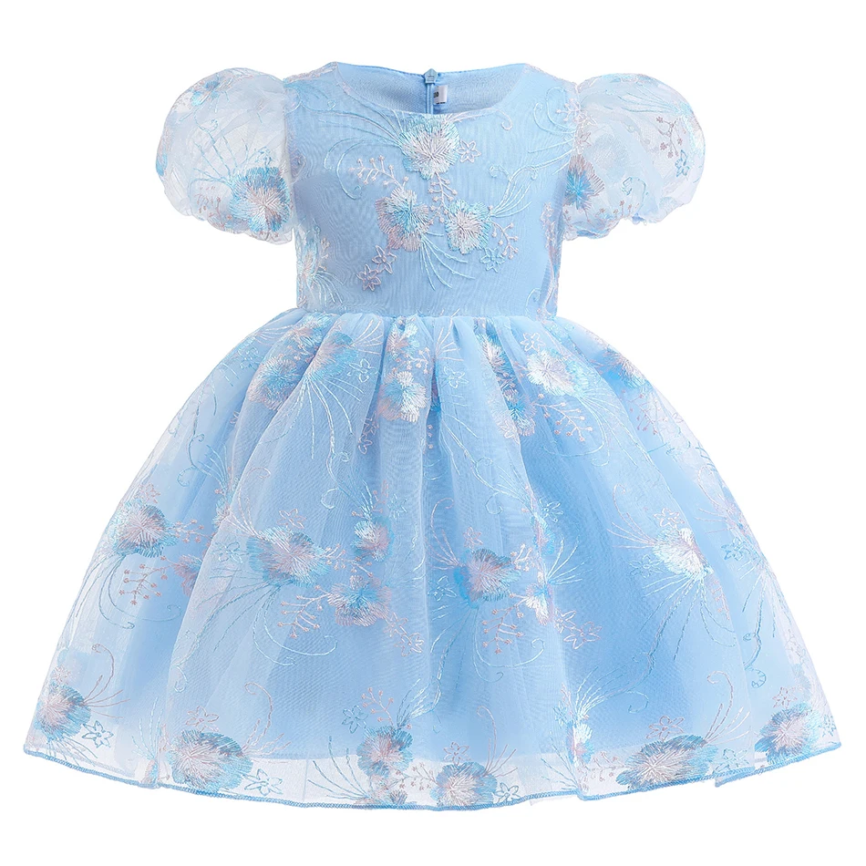 

Girls 2-10Years Dress 2022 Summer Children Dresses Puff Sleeve Princess Dress Embroidery Mesh Lace Dress Layers Tutu Prom Gown