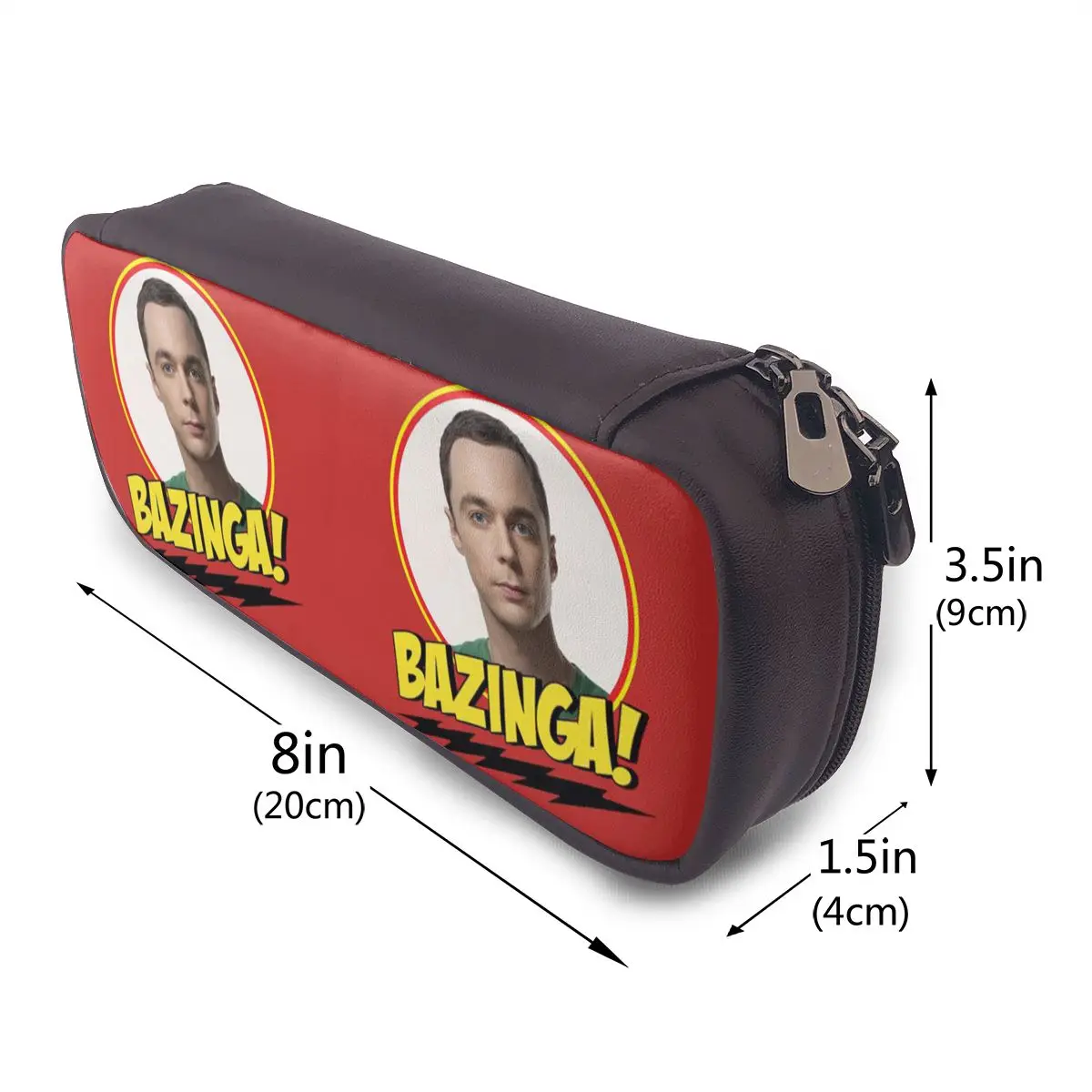 Фото Кожаный пенал Bazinga The Big Bang Theory для студентов, школьный пенал, сумка для карандашей, канцелярские принадлежности №3
