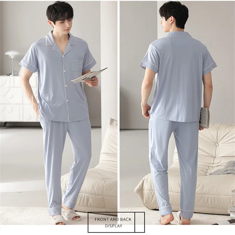 New Men Pajamas Spring Summer Homewear Thin Short-sleeved pants Loungewear Senior Sense Sleepwear Fat Plus Size Home Wear Set