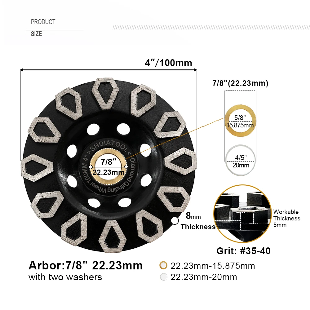 

SHDIATOOL Алмазный шлифовальный круг 4"/4.5" для бетона