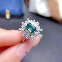 high quality square green moissanite personality ring s925 sterling silver fine fashion wedding jewelry for women