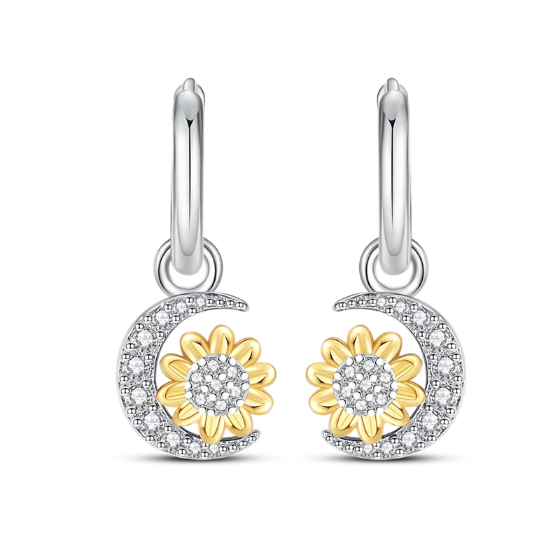 

Luxurious 925 Sterling Silver Charm Sunflower Moon Earrings For Women Pave CZ Fine Engagement Anniversary Fashion Jewelry Gifts
