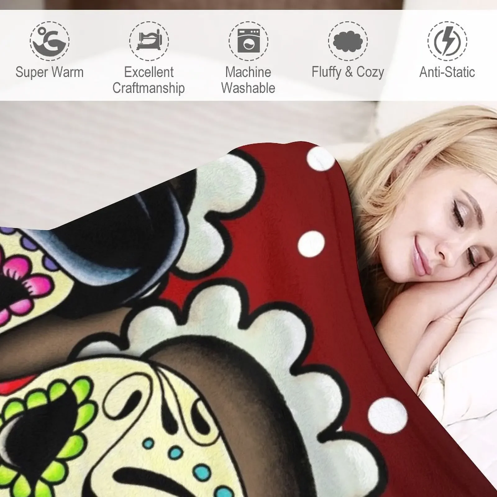 Пепел — Пара День мертвых Одеяло для любителей сахарного черепа. Красивые