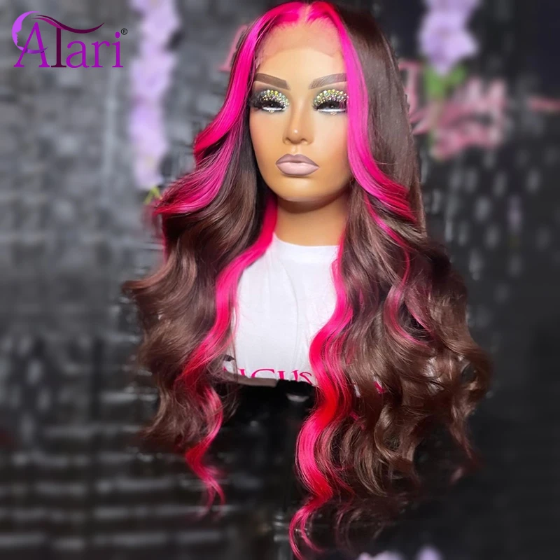 13x4 Lace Frontal Wig Brown Pink Body Wave Human Hair Wigs Transparent Brazilian Highlight Wig 5x5 4x4 lace Closure Wig Prepluck