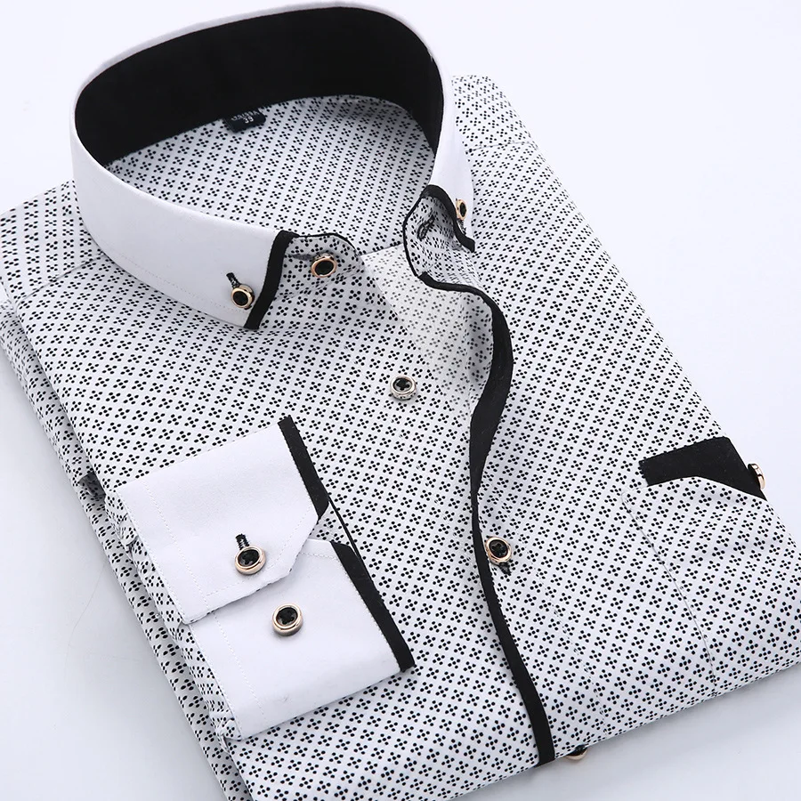 Fashion Big Size 5XL Men Dress Shirt Pop Arrival Long Sleeve Slim Fit Button Down Collar Printed Business Social Men's Shirts