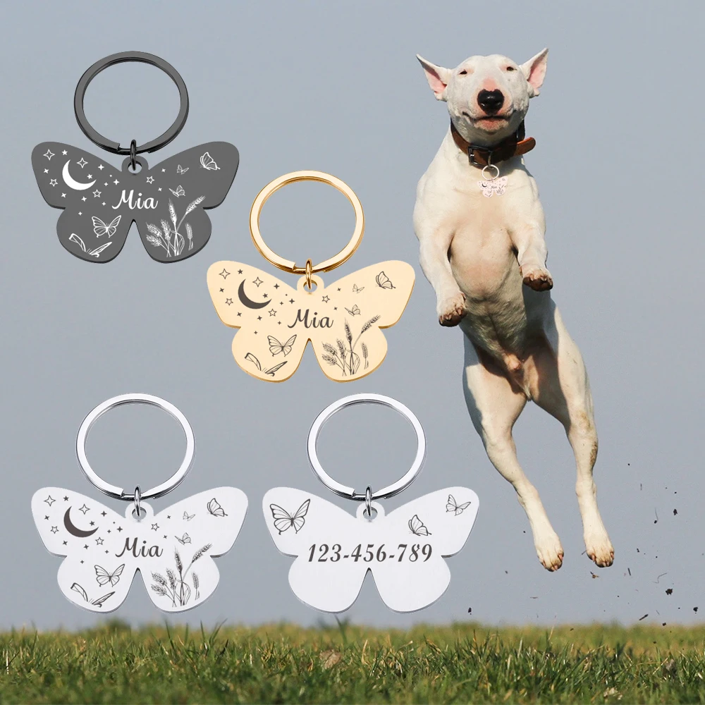 

Tag With For Medal Personalized Accessories Customizable Number Butterfly Engraving Dog Dog Puppy Kitten Collar Pet Pendant Name