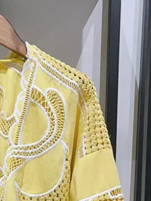

Embroidery Hollow out Women's Jacket Lace-up Belt Loose Temperament Fashion 2023 Early Autumn Female Long Sleeve Coat