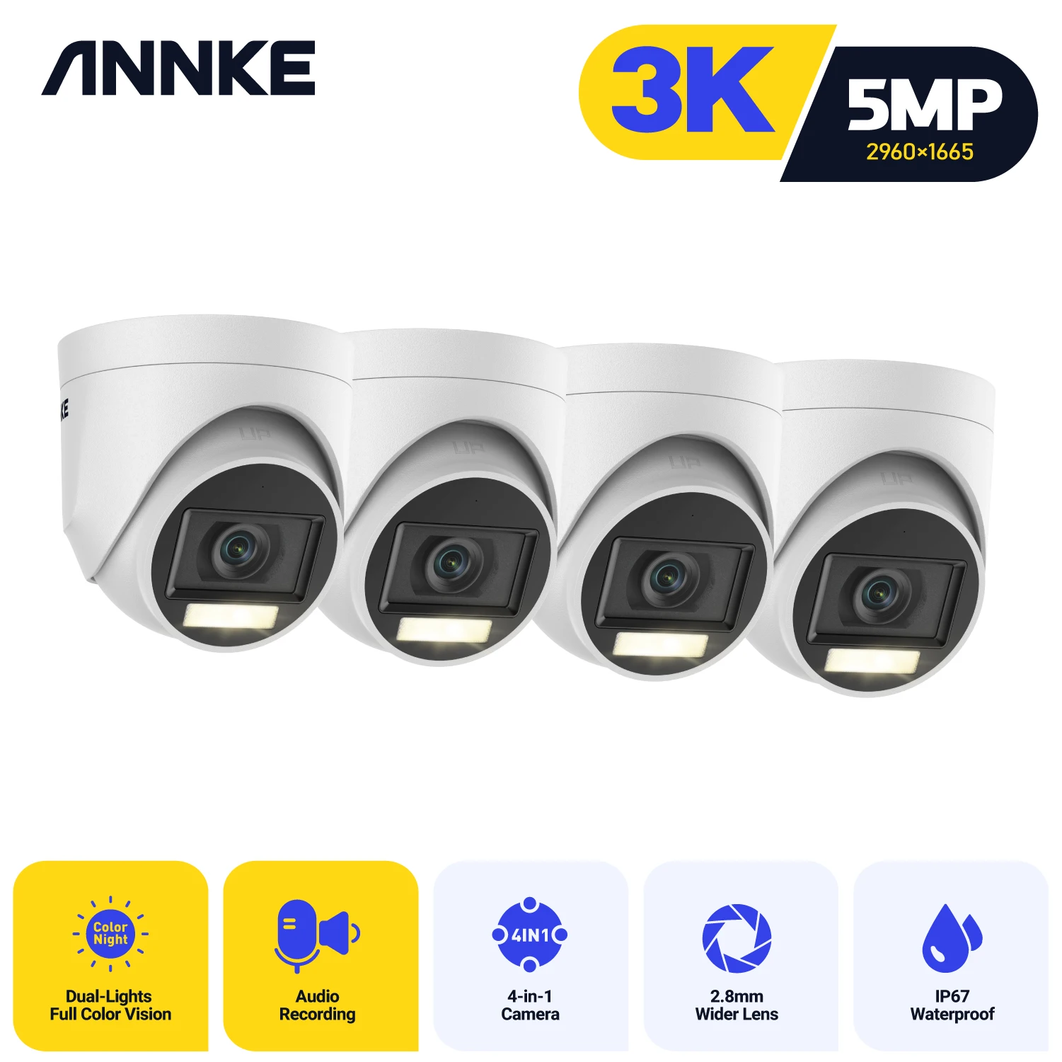 

ANNKE 4X 5MP Super HD Wired TVI PIR Security Camera With White Visual Light Alarm Outdoor IP67 Waterproof PIR Detection CCTV Kit