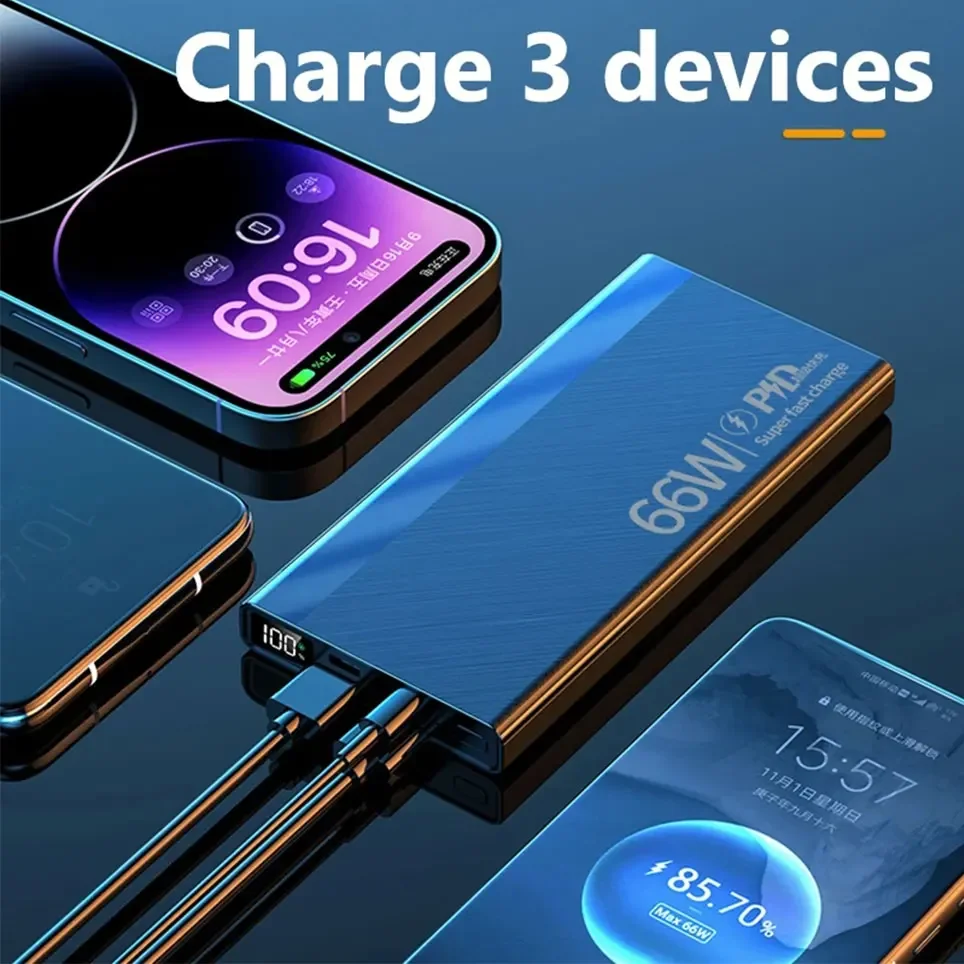

Quick charging digital display screen charging battery, suitable for iPhone, Huawei, Samsung, 30000mAh 66W