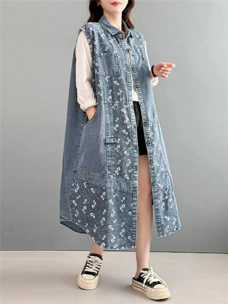 Max LuLu винтажный элегантный весенний женский джинсовый жилет с цветочным принтом